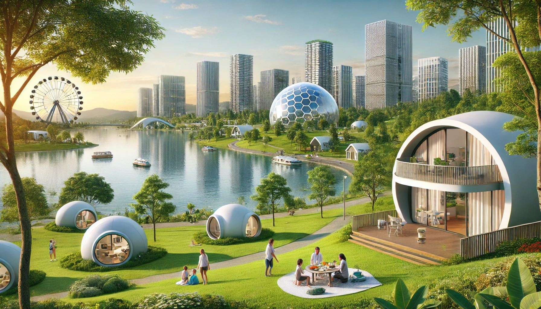 Futuristic lakeside community