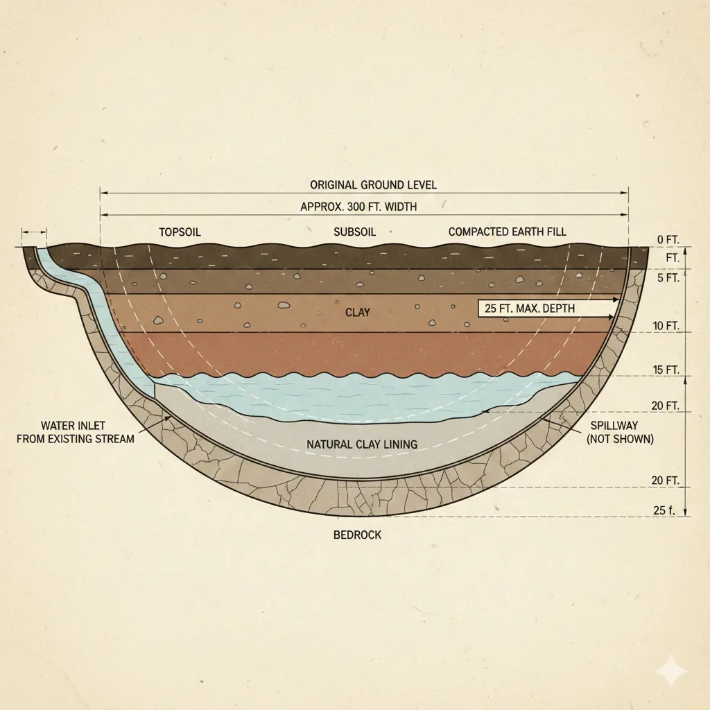 Cross-section diagram of lake excavation